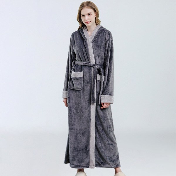 Flannel pyjamas-kåbe med hætte, snøre-natkjole Light Grey XL