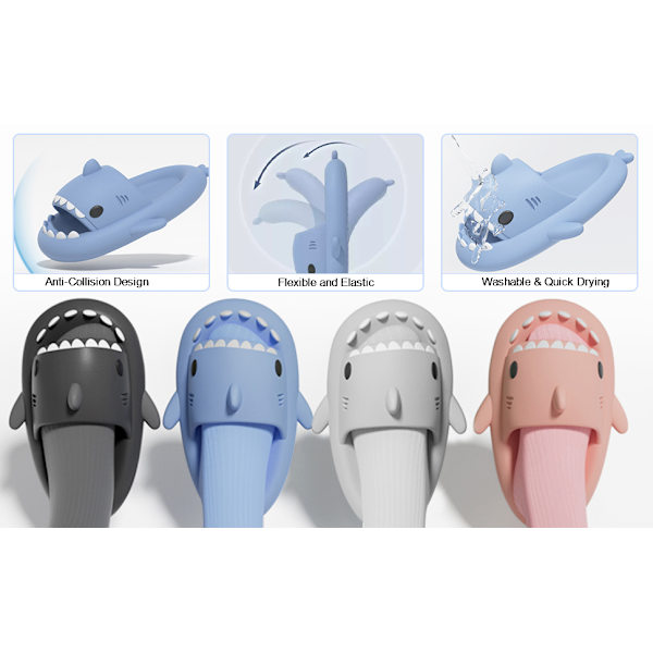 Haj Tofflor Badtofflor EVA Shark Tofflor Barn Dam Herr Mjuka Foppatofflor Sandaler Innetofflor Light Blue 24-24.5cm