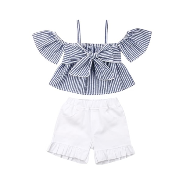 2kpl Baby Summer Outfit Stripe Crop Top shortsit Bowknot Pusero 90cm