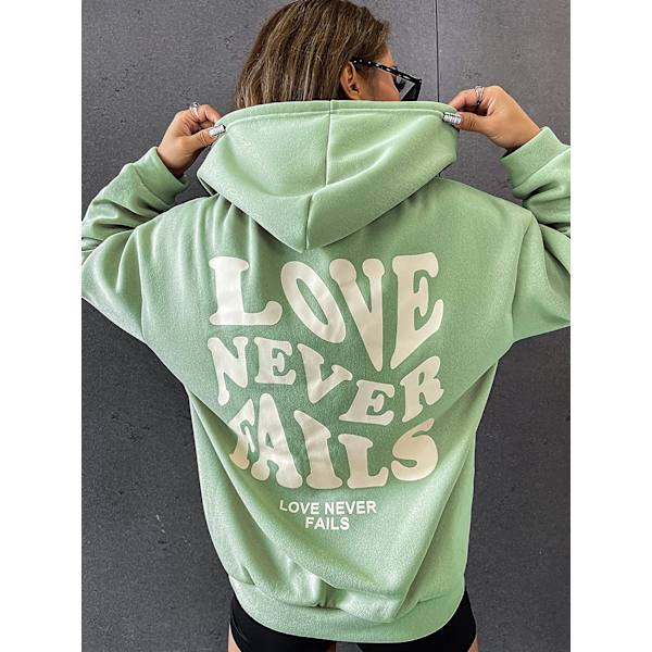 HAUFR Naisten kirjekuvioinen pitkähihainen kiristysnyörillinen huppari A Mint Green Large