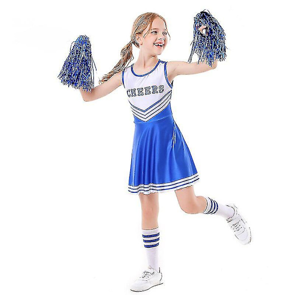 Barnas skolefest Cheerleader Costume Halloween Party Blue 150cm