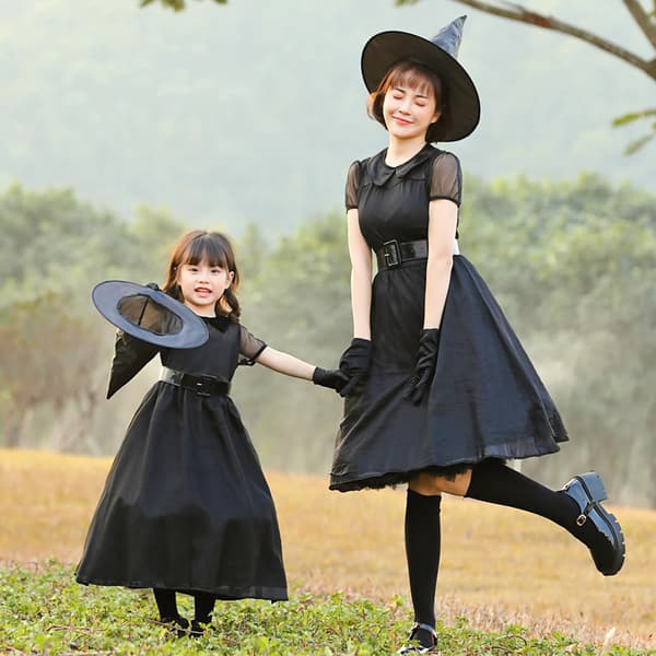Halloween cosplay sort mesh heks cosplay forældre-barn makeup s