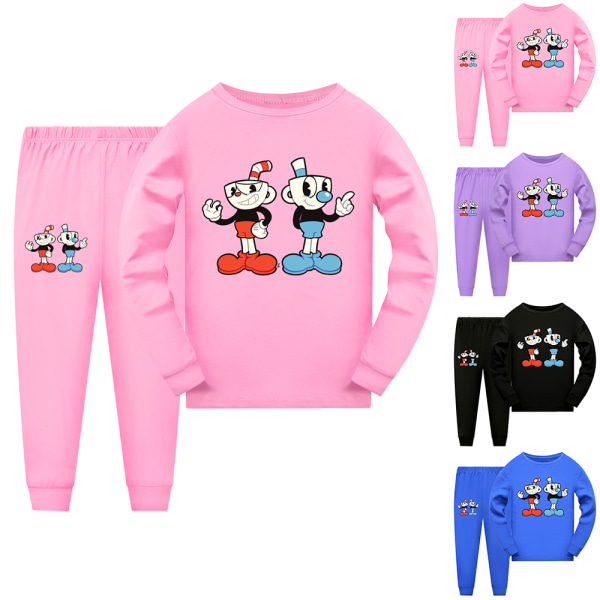 2 stk Kid Pyjamas Cuphead Line Langærmet Pullover Sæt Nattøj pink 150cm