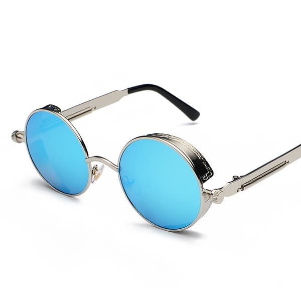 Sølv stel One Piece Blue Reflexive Polarized Solbriller Roun