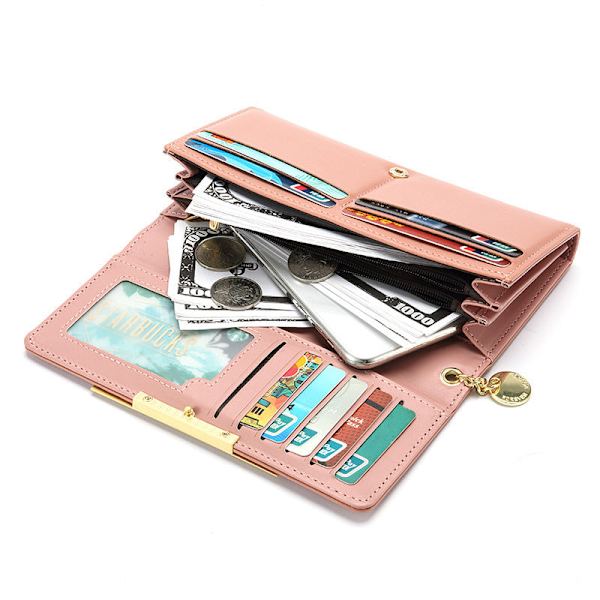 Plånbok för kvinnor Lång enfärgad tvåfaldig väska Super Multi-Card-Slot Clutch Enfärgad Wine Red