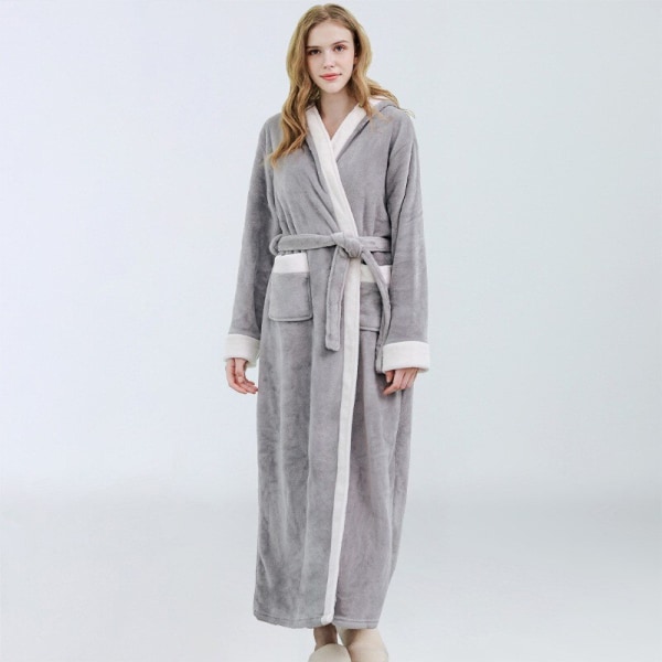 Flanell Pyjamasrockar Hooded Lace Up Nightgown Robe Light Grey M