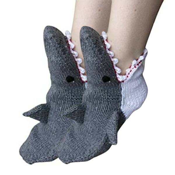 1 par strikkede dyrestrømper Alligator Cuff hjemmesko julesokker shark