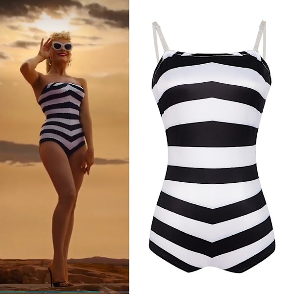 Barbie Heroine Svartvit baddräkt Cos Kläder Barbie Beach Halloween Cosplay XL