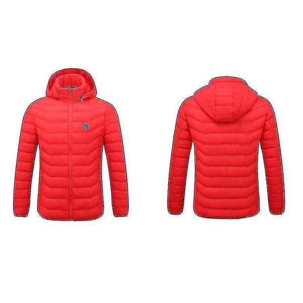 Oppvarmet jakke, Vinter utendørs Varm elektrisk oppvarming Coat, 8 varmesoner Red S