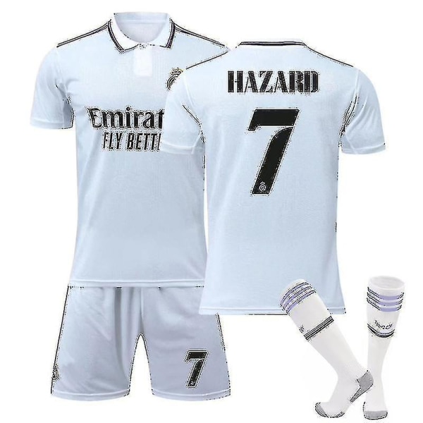 Ny säsong 2022-2023 Real Madrid Fotbollströja Kit Fotbollsuniformer Fotbollströja Set För Barn Ungdom Herrar HAZARD 7 Kids 22(120-130CM)