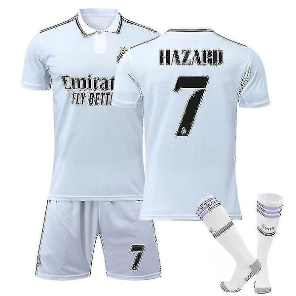 Ny säsong 2022-2023 Real Madrid Fotbollströja Kit Fotbollsuniformer Fotbollströja Set För Barn Ungdom Herrar HAZARD 7 Kids 26(140-150CM)