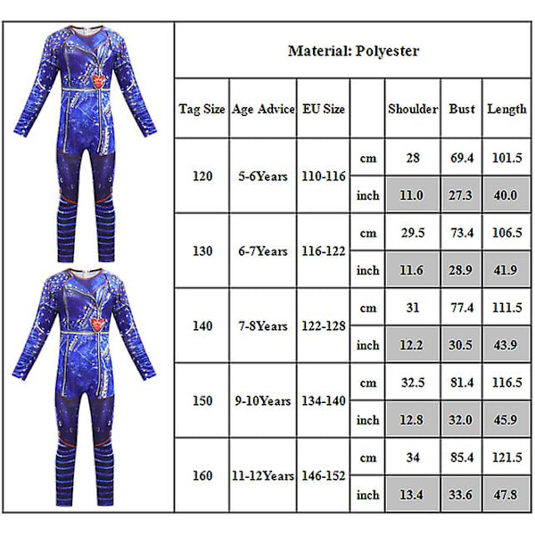 3pac Evie Halloween Cosplay Party Costume Jumpsuit Girls 5-6 Years