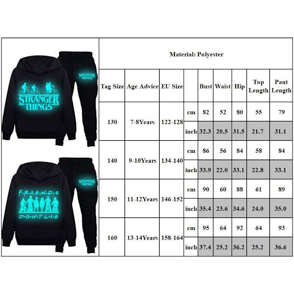 Stranger Things Kids Hoodie Axes Costume Træningsdragt Sæt B 140cm