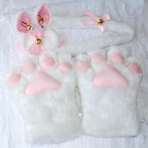 Cosplay Kostym Paw Claw Gloves Cat Ears ROSA