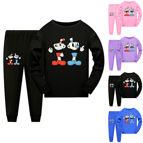 2kpl Kid Pyjamas Cuphead Line pitkähihainen villapaitasetti yöasu black 150cm