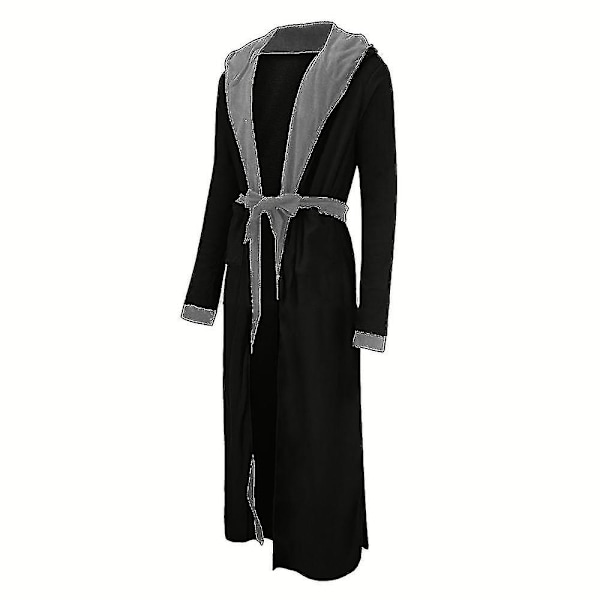 Lång morgonrock i fleece med huva, badrock Nattkläder Black Grey 5XL