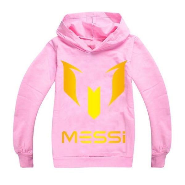 Barn Messi Print Casual Hoodie Pojkar Hooded Top Jumper Sweatshirt Present 2-14y Pink 130CM 6-7Y