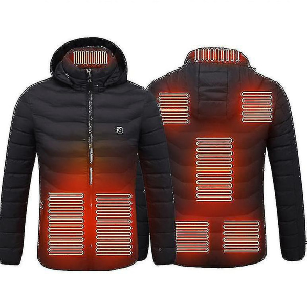 Oppvarmet jakke, Vinter utendørs Varm elektrisk oppvarming Coat, 8 varmesoner Black S