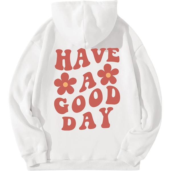 HAUFR Naisten kirjekuvioinen pitkähihainen kiristysnyörillinen huppari White Red Slogan X-Small