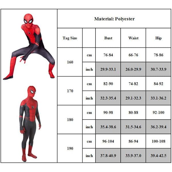 Spider-Man Kostume til voksne Bodysuit Cosplay Heldragt - 190cm 190cm