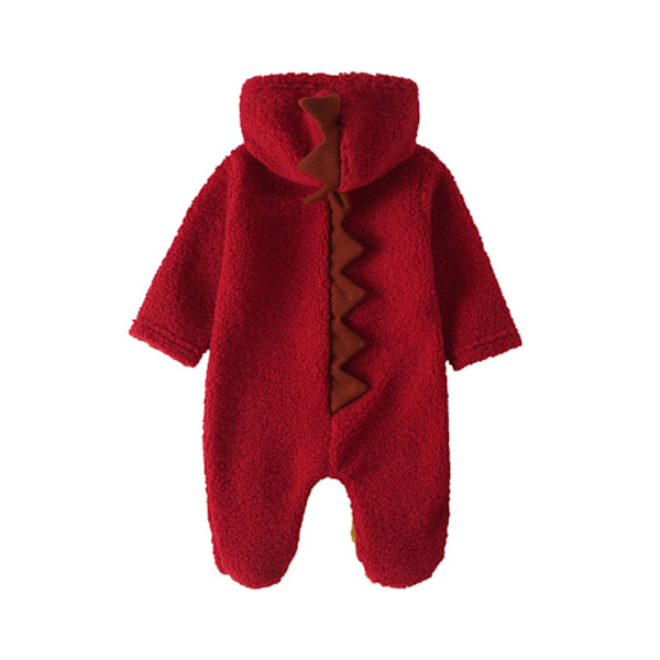 Klatrende spædbørn Dinosaur Hætte Jumpsuit Efterår Vinter Tøj Red