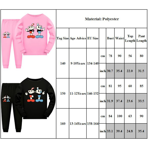 2kpl Kid Pyjamas Cuphead Line pitkähihainen villapaitasetti yöasu black 150cm