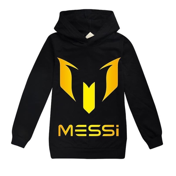 Barn Messi Print Casual Hoodie Pojkar Hooded Top Jumper Sweatshirt Present 2-14y Black 140CM 8-9Y