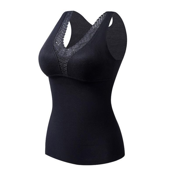 Ærmeløse termoskjorter til kvinder V-halsvest med indbygget Black -XXL