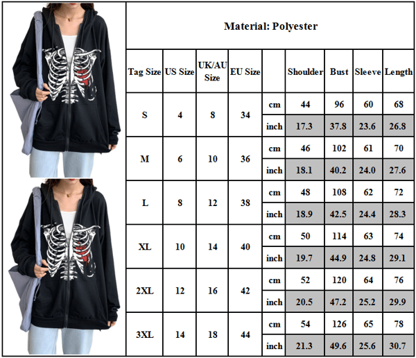 Unisex hættetrøjer Oversized Rhinestone keleton Hættetrøje sweatshirt S