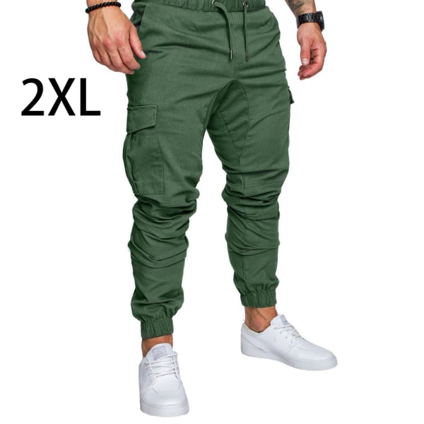 Lommebukser for menn Uformell, elastisk streng mote langbukser Green 2XL