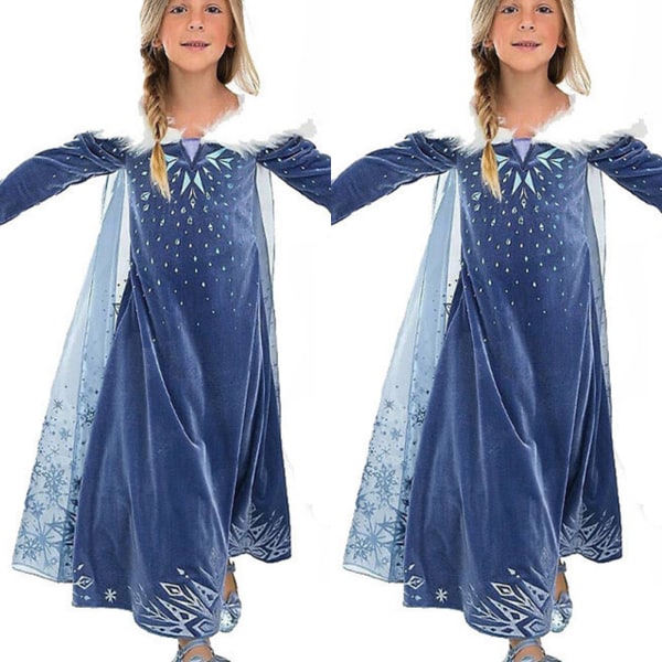 Snowflake Cape Princess Dress Ice Queen Girls Party Costume bule 150