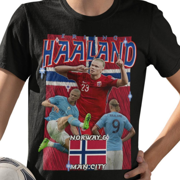Erling Haaland T-skjorte - Man City & Norway spillerskjorte svart M m