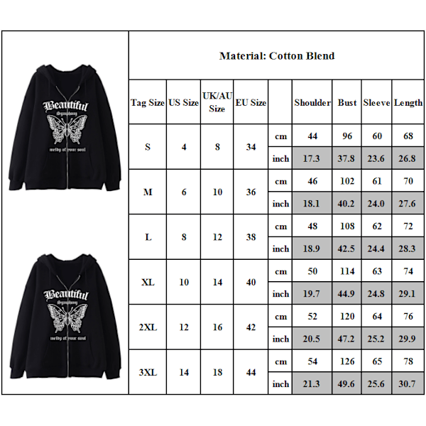 Naisten vetoketjullinen huppari Naisten Halloween Streetwear 2XL