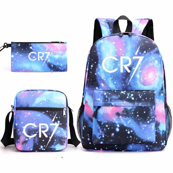 CR7C Luo ungdom mode ryggsäck Starry himmelblå tre delar set