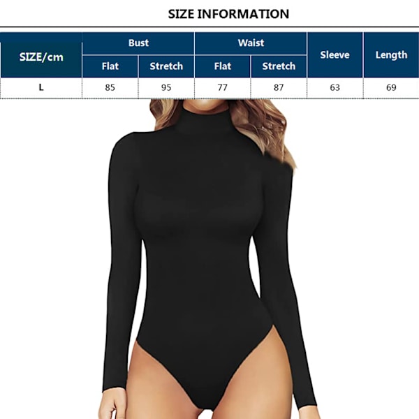 Kvinnors mock sköldpaddshals långärmade toppar Bodysuit Jumpsuit black XL