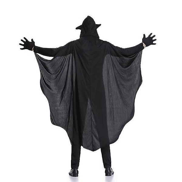 Man Svart Fladdermus Vampyrdräkt Cosplay för män Hooded Jumpsuit Fantasia Halloween Carnival Dress Up L