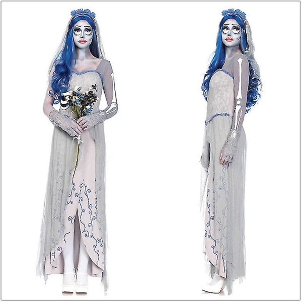 Corpse Bride Bröllopsklänning Set Kvinna Halloween Carnival Party Cosplay Kostym Set_y XL