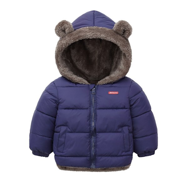 Baby vinter tyk varm jakke sherpa fleece hættefrakke navy blue 100cm
