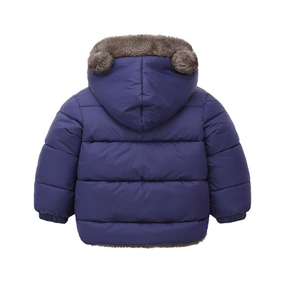 Baby vinter tyk varm jakke sherpa fleece hættefrakke navy blue 130cm