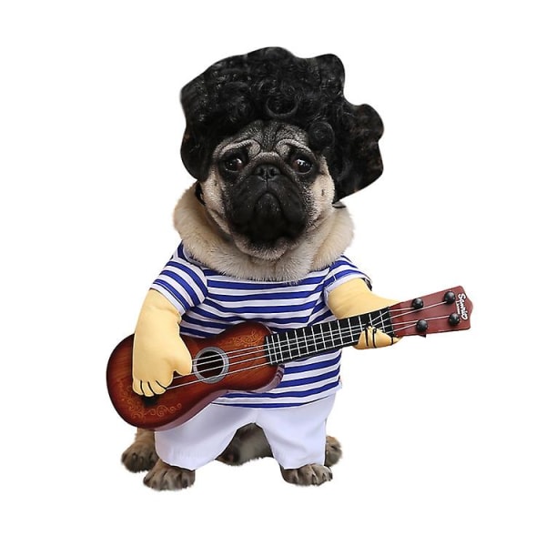Halloween Hund Kostymer Husdjur Julfest Outfit Katt Cosplay Kläder Rolig kostym Playing guitar not include wig M