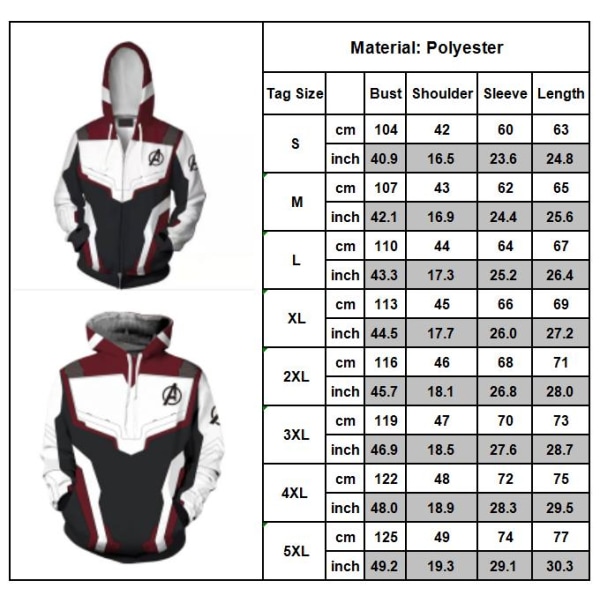 Miesten Cosplay Anime Avengers 4 Puvut Takit Hupullinen vetoketjutakki Type A 3XL