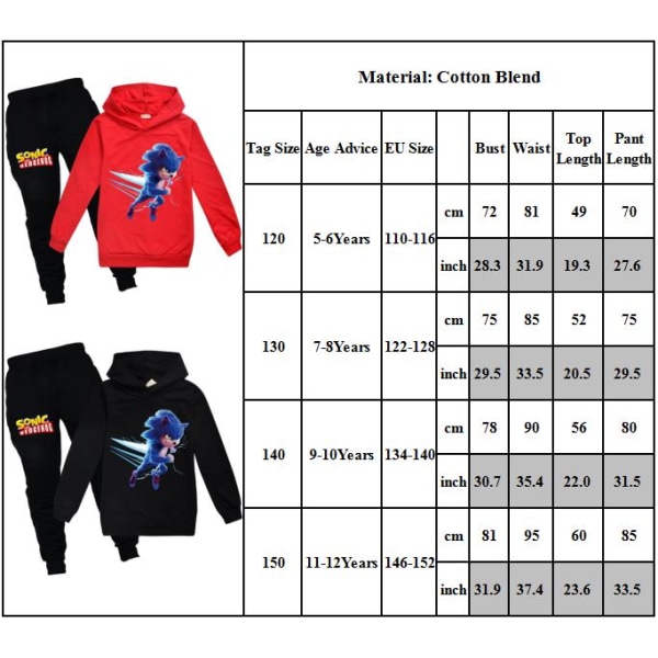 Barn Pojkar Sonic The Hedgehog Hoodie Toppar+ Byxor Kostymer Träningsoverall red 130cm