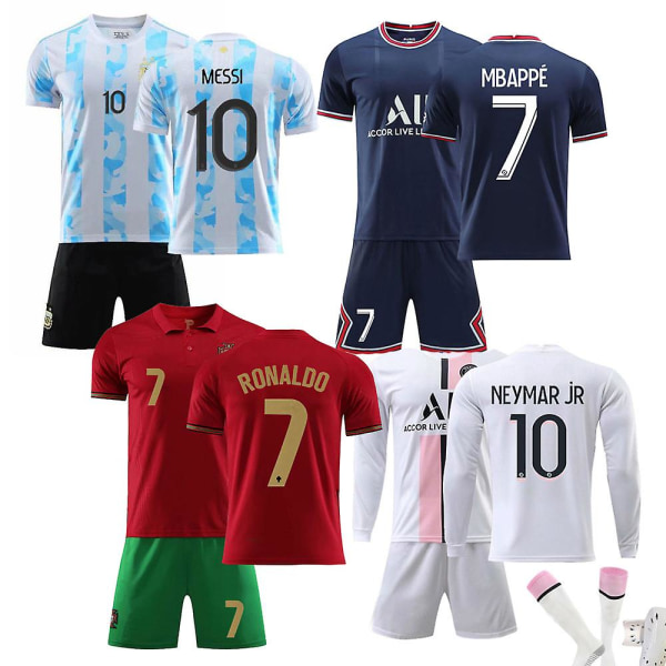 Voksne fodboldsæt til mænd Fodboldtrøje Trænings-T-shirtdragt 21/22 Messi/Mbappe/Neymar/Ronaldo Mbappe Blue M (170-175cm)