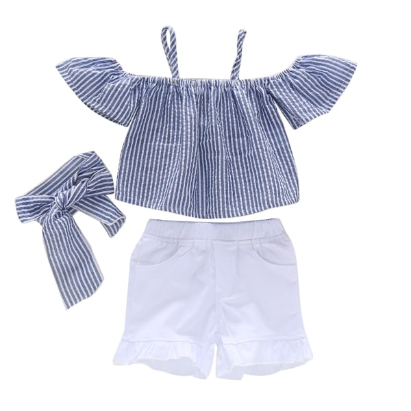 2stk Baby Summer Outfit Stripe Crop Top Shorts Bowknot Bluse 100cm