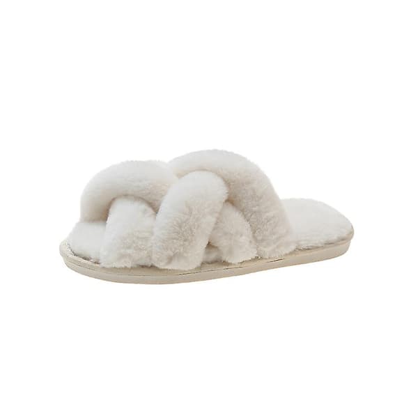 halkfria fluffiga tofflor för kvinnor White 36-37