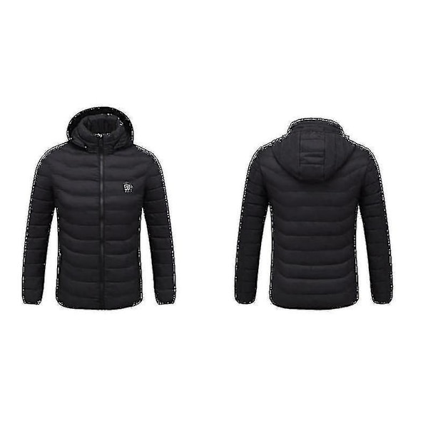 Uppvärmd jacka, Vinter utomhus varm elvärmerock, 8 uppvärmningszoner Black 2XL