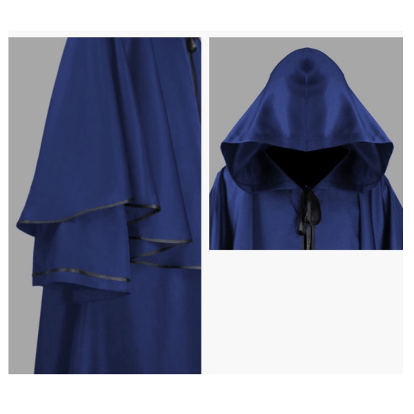 Ancient hættetunika til mænd til Halloween Cosplay-kostume zy W blue M