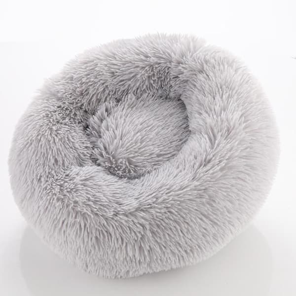 Rund blød, fluffy hundeseng katteseng LightGrey 40 cm
