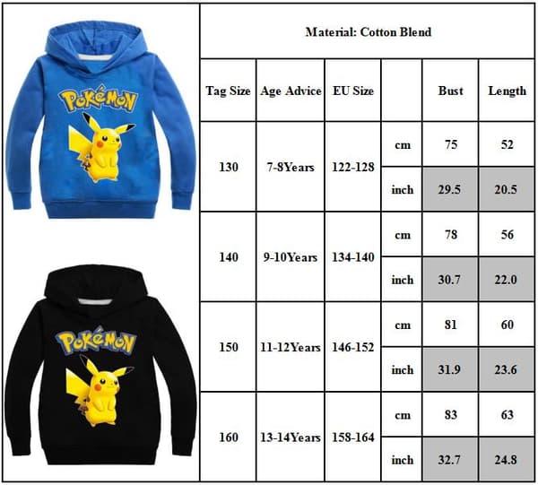 Tegneserie Pikachu langærmet hættetrøje til børn Pullover Jumper Toppe red 140cm
