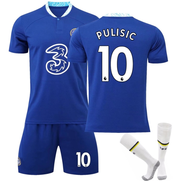 Chelsea Home Stadium tröja 2022-23 Pulisic No.10 fotbollströja 3-delade kit för barn Vuxna 18(100-110CM)